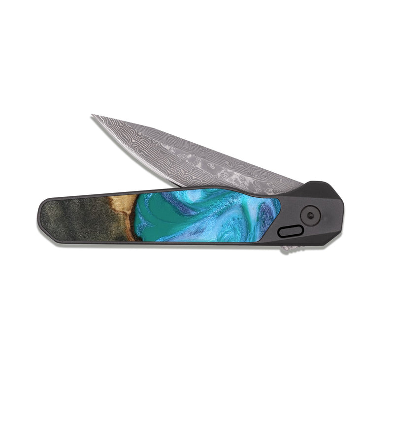 EDC Dark Damascus Wood Pocket Knife - Nya (Blue, 815492)