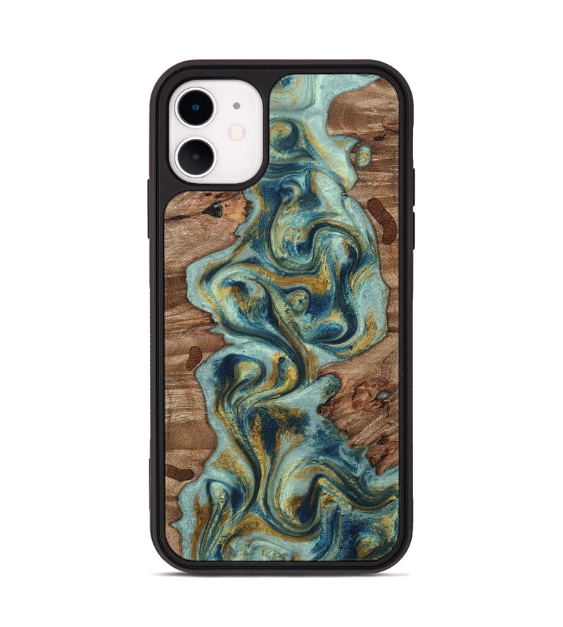 iPhone 11 Wood Phone Case - Collin (Teal & Gold, 815498)