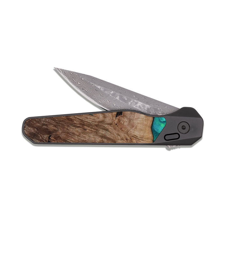EDC Dark Damascus Wood Pocket Knife - Vern (Green, 815654)