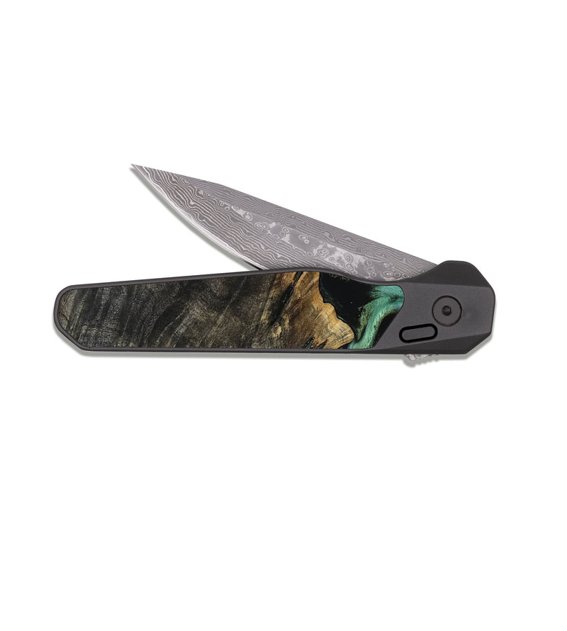 EDC Dark Damascus Wood Pocket Knife - Devan (Green, 815657)