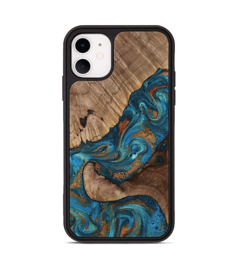 iPhone 11 Wood Phone Case - Dylan (Teal & Gold, 815659)