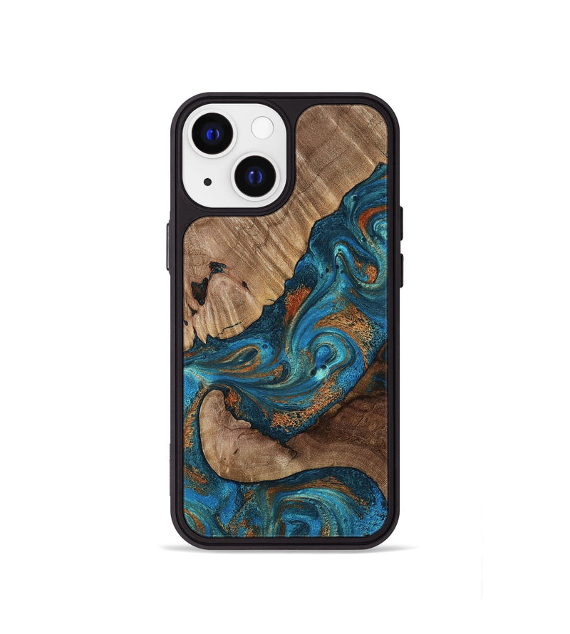 iPhone 13 mini Wood Phone Case - Dylan (Teal & Gold, 815659)