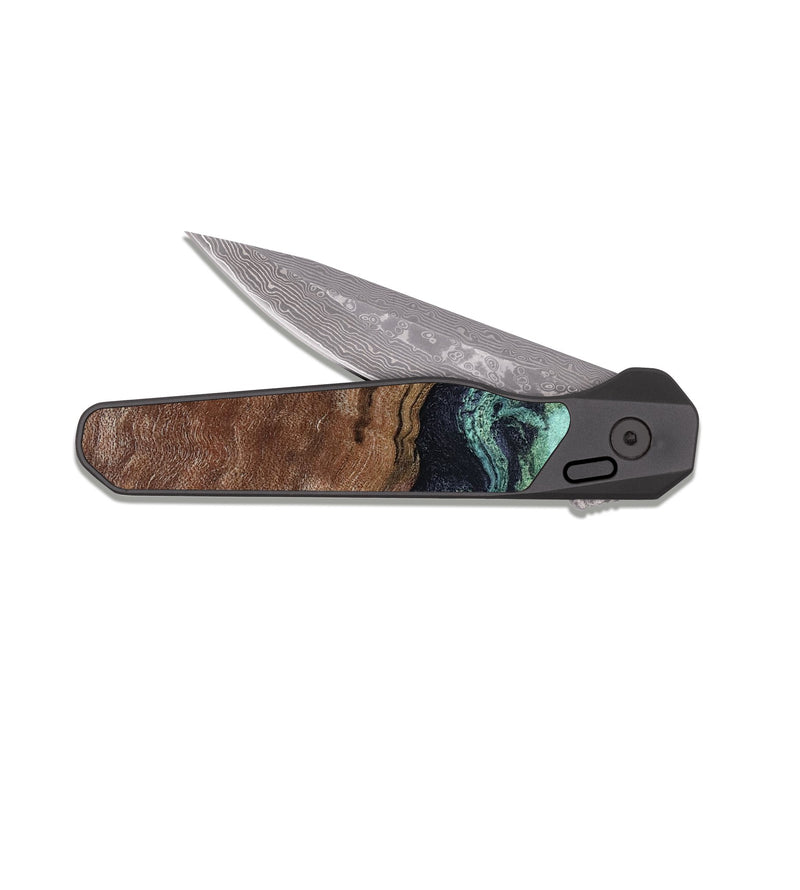 EDC Dark Damascus Wood Pocket Knife - Donovan (Green, 815690)