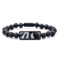 Lava Bead ResinArt Bracelet - Juanita (Black & White, 815739)