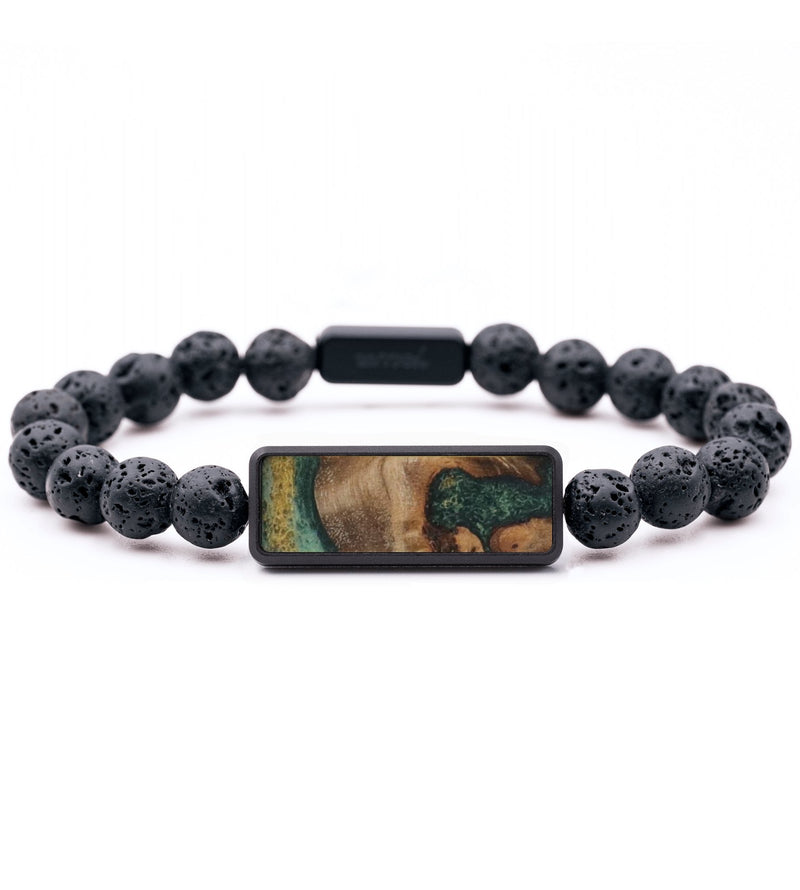 Lava Bead Wood Bracelet - Lizbeth (Teal & Gold, 815745)