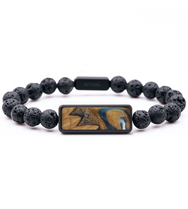 Lava Bead Wood Bracelet - Adelyn (Teal & Gold, 815753)