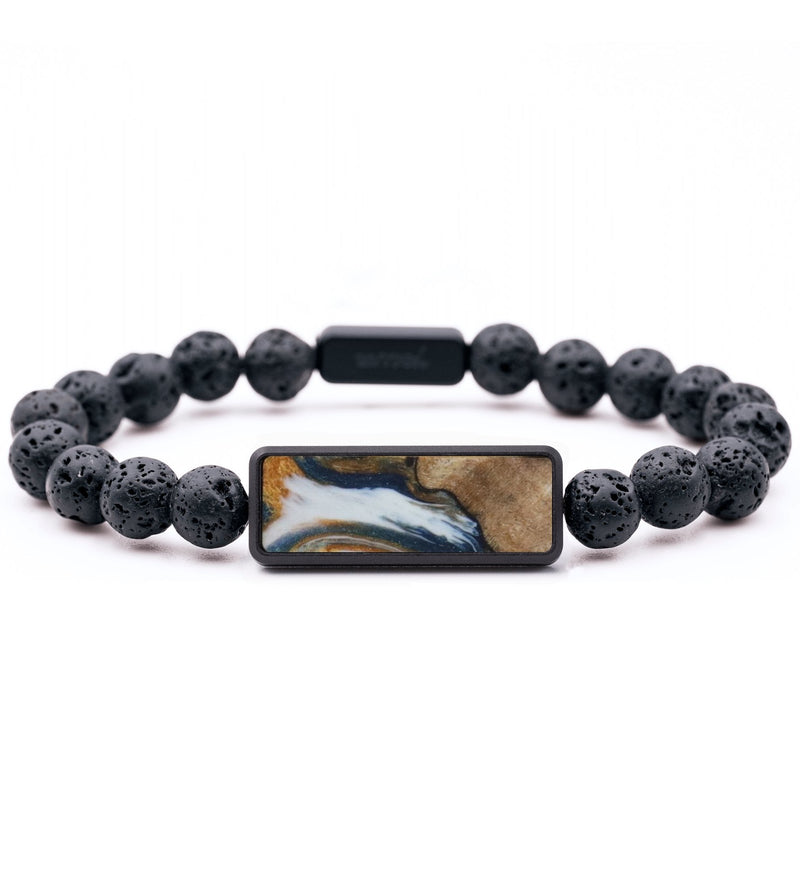Lava Bead Wood Bracelet - Muhammad (Teal & Gold, 815757)