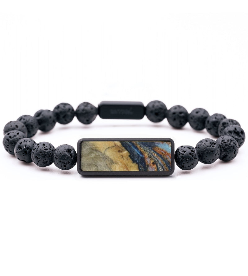 Lava Bead Wood Bracelet - Emilia (Teal & Gold, 815764)