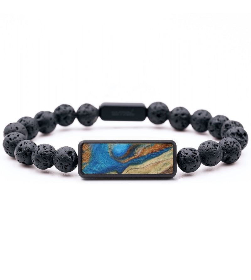 Lava Bead Wood Bracelet - Cory (Teal & Gold, 815765)
