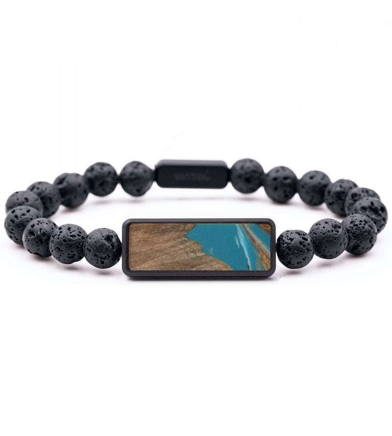Lava Bead Wood Bracelet - Martha (Teal & Gold, 815767)