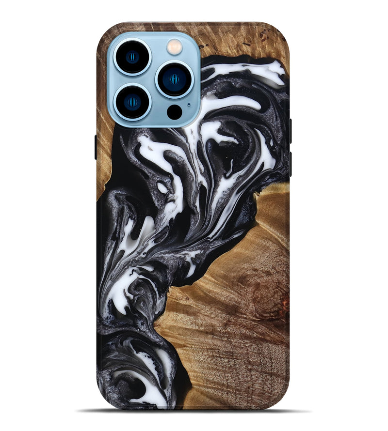 iPhone 14 Pro Max Wood Live Edge Phone Case - Denisha (Black & White, 815791)