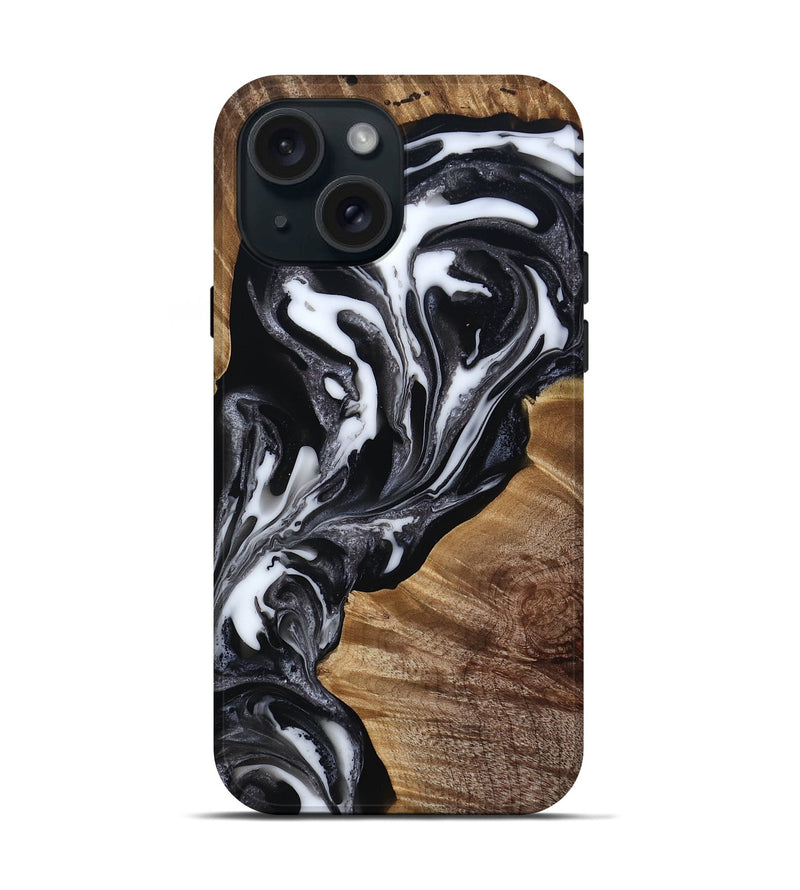 iPhone 15 Wood Live Edge Phone Case - Denisha (Black & White, 815791)