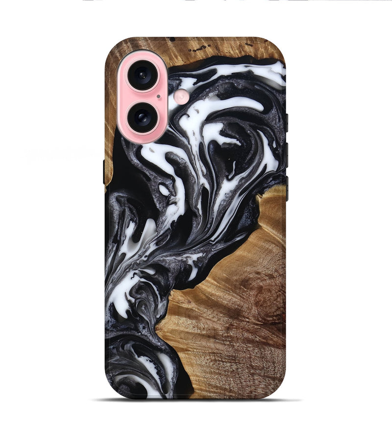 iPhone 16 Wood Live Edge Phone Case - Denisha (Black & White, 815791)