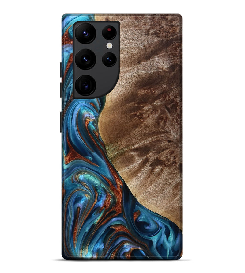 Galaxy S22 Ultra Wood Live Edge Phone Case - Citlali (Teal & Gold, 815794)
