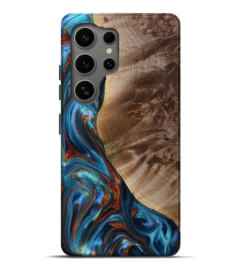 Galaxy S25 Ultra Wood Live Edge Phone Case - Citlali (Teal & Gold, 815794)