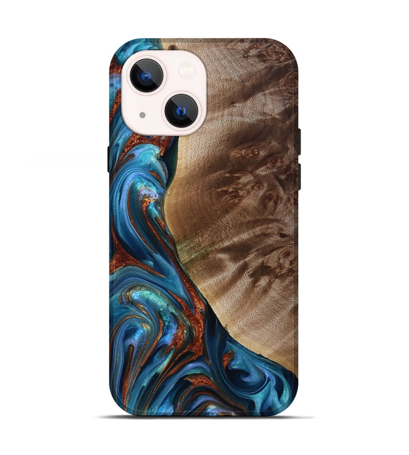 iPhone 13 Wood Live Edge Phone Case - Citlali (Teal & Gold, 815794)