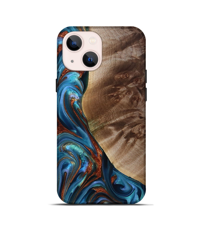iPhone 13 mini Wood Live Edge Phone Case - Citlali (Teal & Gold, 815794)