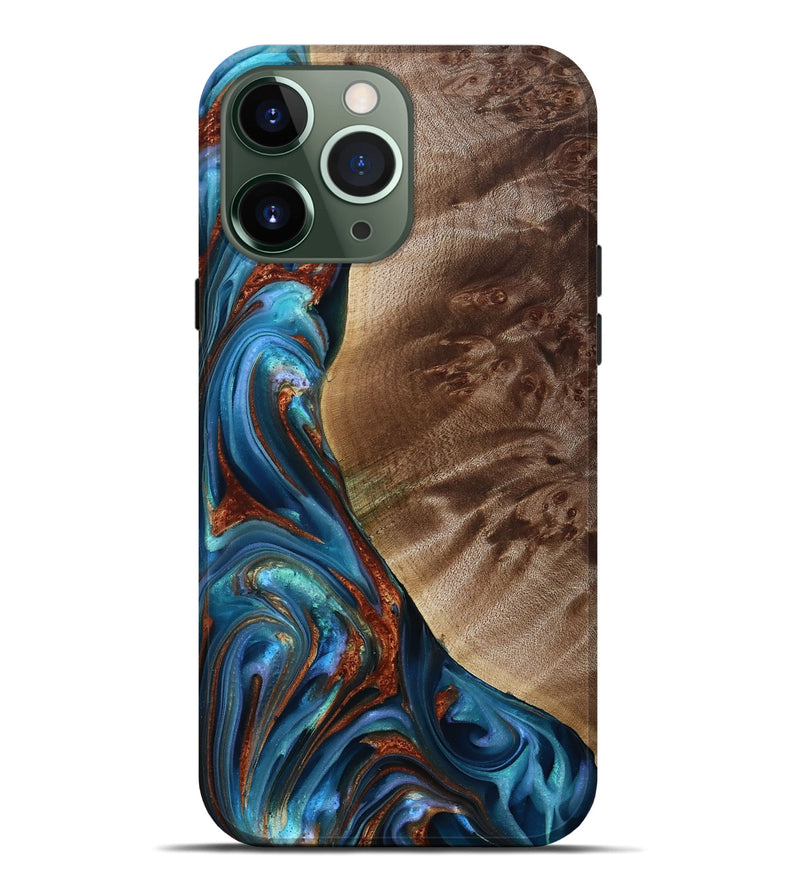 iPhone 13 Pro Max Wood Live Edge Phone Case - Citlali (Teal & Gold, 815794)