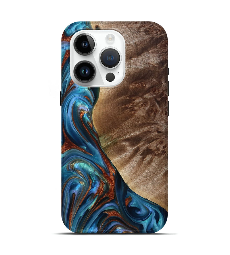 iPhone 15 Pro Wood Live Edge Phone Case - Citlali (Teal & Gold, 815794)
