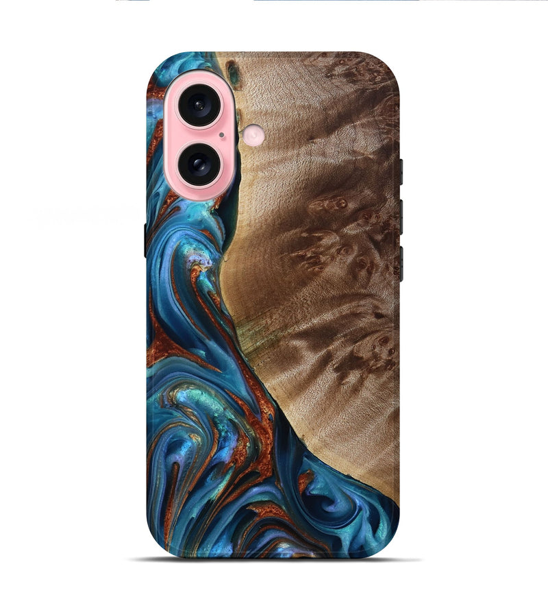 iPhone 16 Wood Live Edge Phone Case - Citlali (Teal & Gold, 815794)
