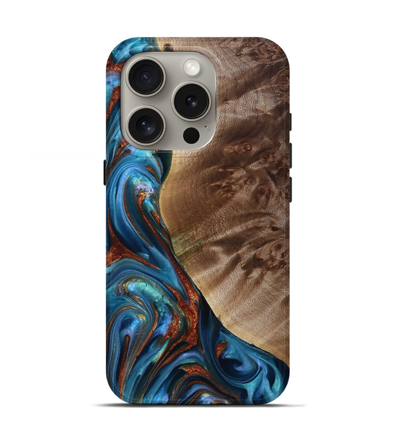 iPhone 16 Pro Wood Live Edge Phone Case - Citlali (Teal & Gold, 815794)