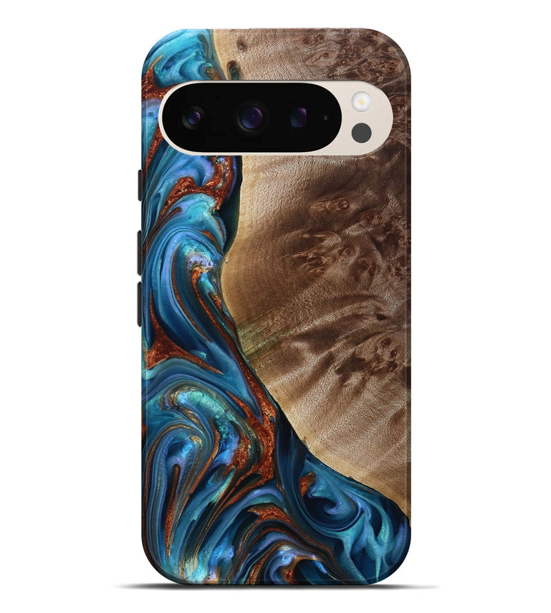 Pixel 9 Pro XL Wood Live Edge Phone Case - Citlali (Teal & Gold, 815794)