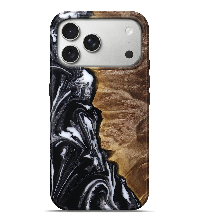 iPhone 17 Pro Max Wood Live Edge Phone Case - Rosetta (Black & White, 815796)