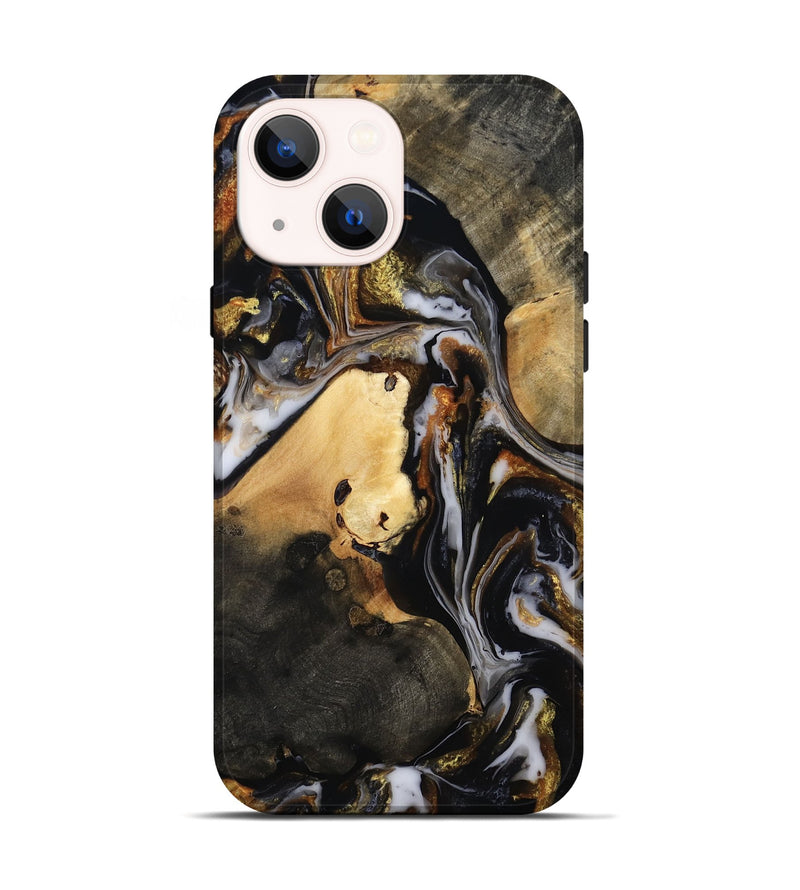 iPhone 14 Wood Live Edge Phone Case - Carley (Black & White, 815801)