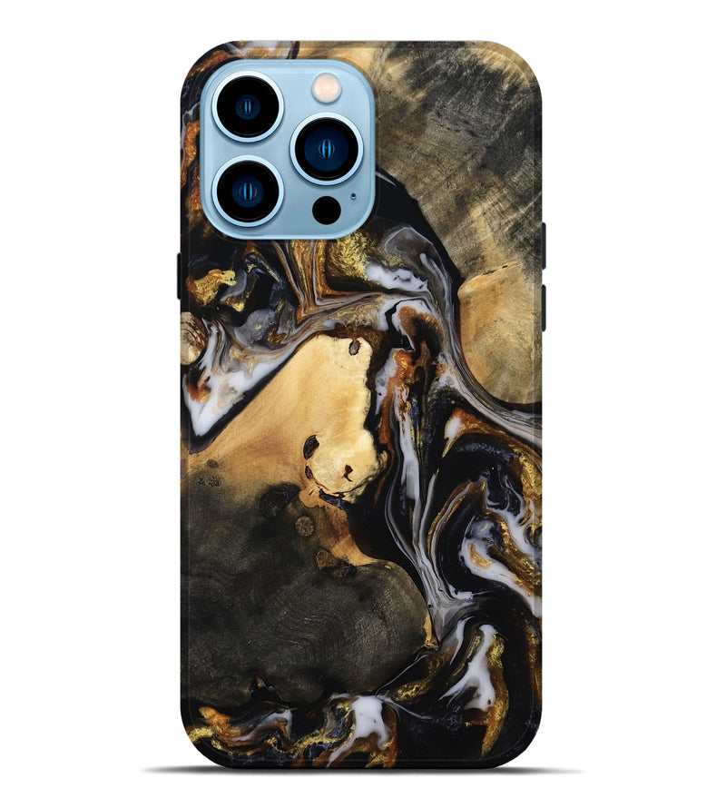 iPhone 14 Pro Max Wood Live Edge Phone Case - Carley (Black & White, 815801)