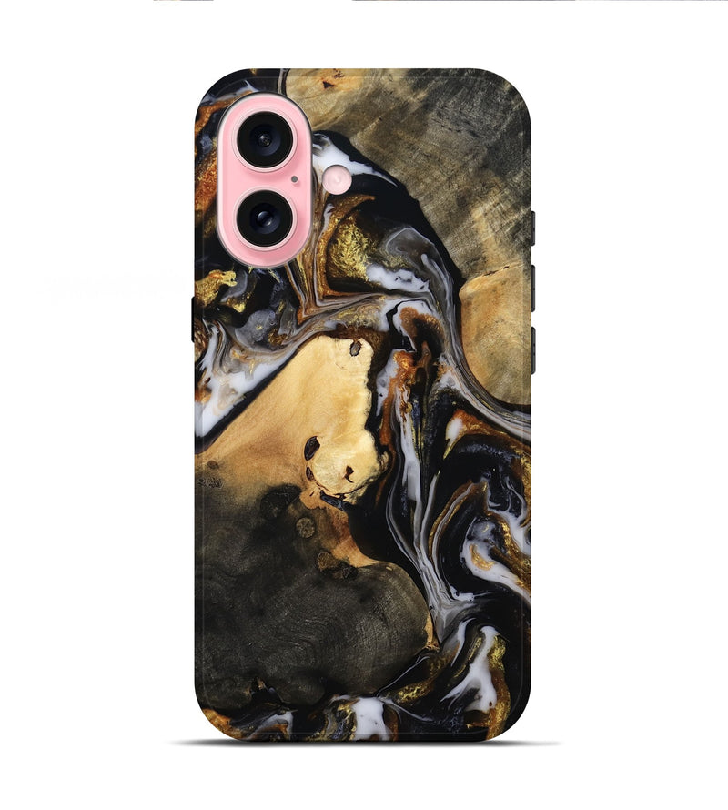 iPhone 16 Wood Live Edge Phone Case - Carley (Black & White, 815801)
