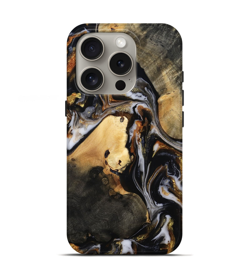 iPhone 16 Pro Wood Live Edge Phone Case - Carley (Black & White, 815801)