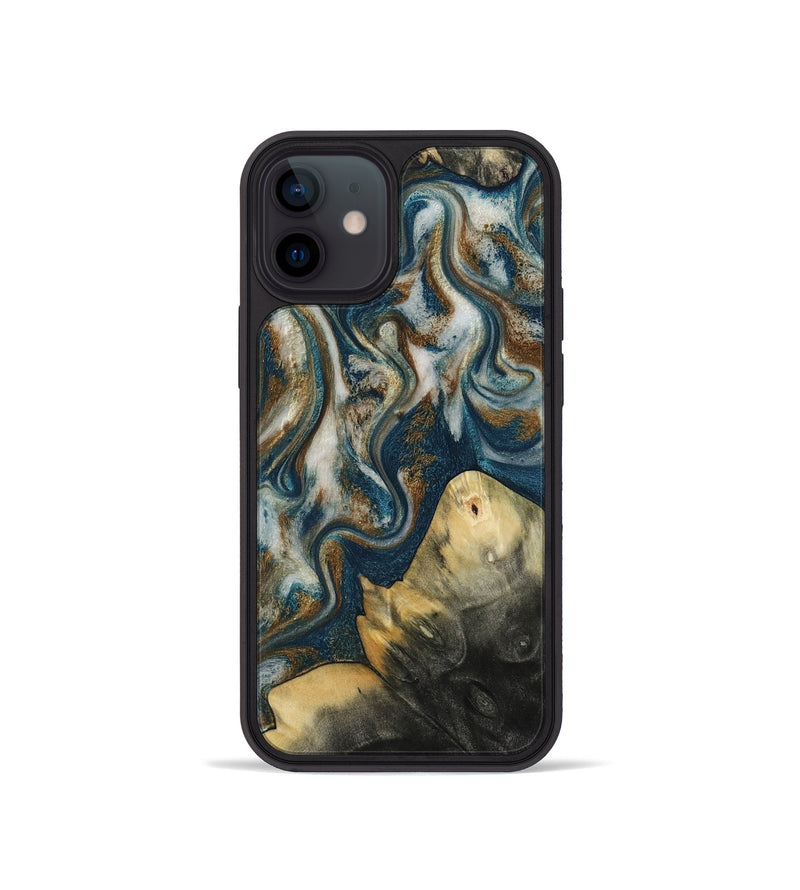 iPhone 12 mini Wood Phone Case - Ingrid (Teal & Gold, 815814)