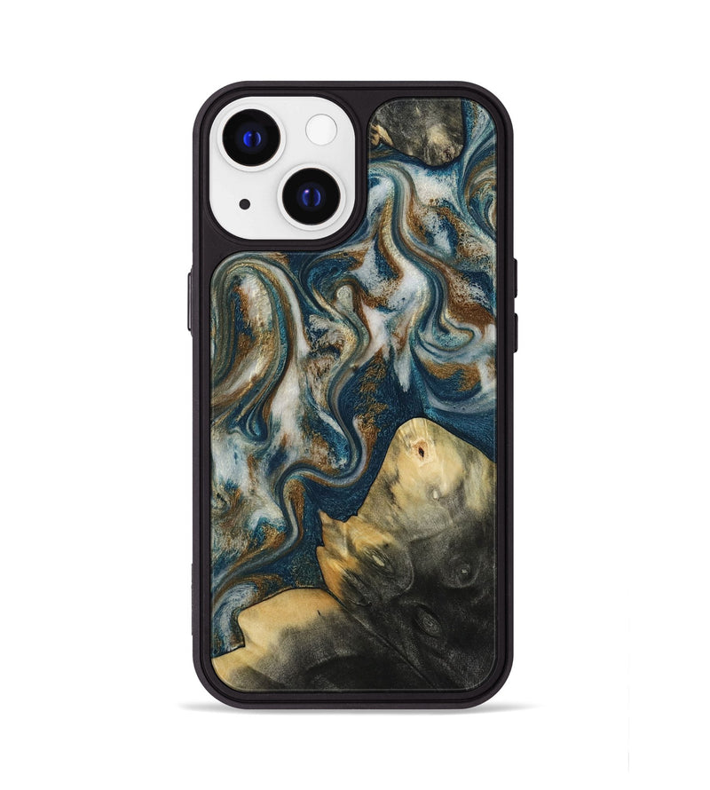 iPhone 13 Wood Phone Case - Ingrid (Teal & Gold, 815814)