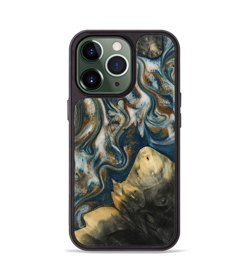 iPhone 13 Pro Wood Phone Case - Ingrid (Teal & Gold, 815814)