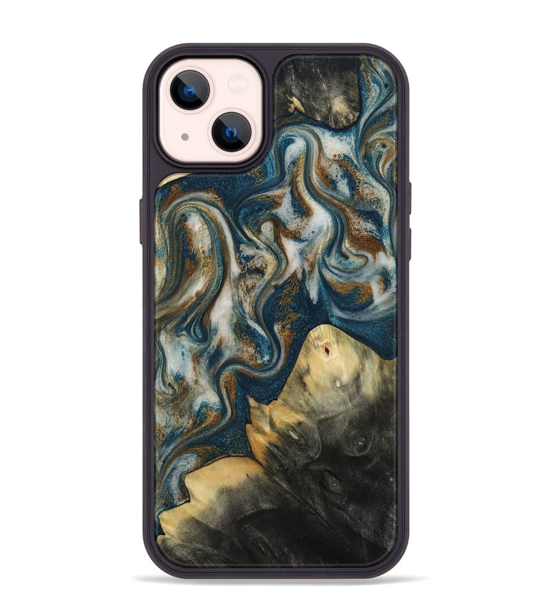 iPhone 14 Plus Wood Phone Case - Ingrid (Teal & Gold, 815814)