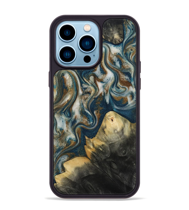 iPhone 14 Pro Max Wood Phone Case - Ingrid (Teal & Gold, 815814)