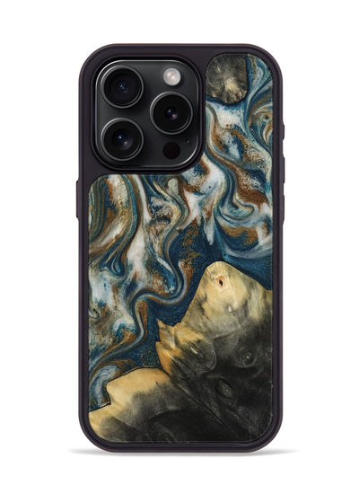 iPhone 15 Pro Wood Phone Case - Ingrid (Teal & Gold, 815814)