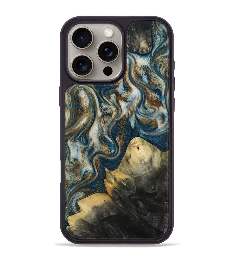 iPhone 16 Pro Max Wood Phone Case - Ingrid (Teal & Gold, 815814)