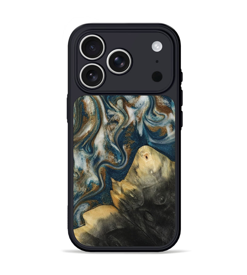iPhone 17 Pro Wood Phone Case - Ingrid (Teal & Gold, 815814)