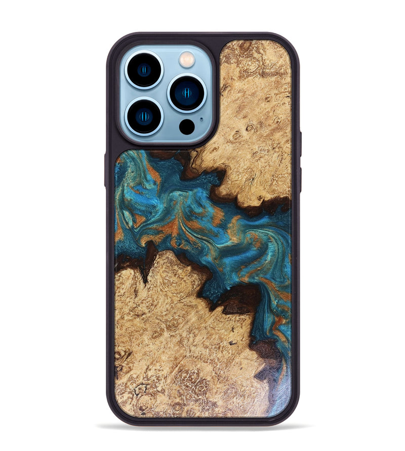 iPhone 14 Pro Max Wood Phone Case - Siobhan (Teal & Gold, 816072)