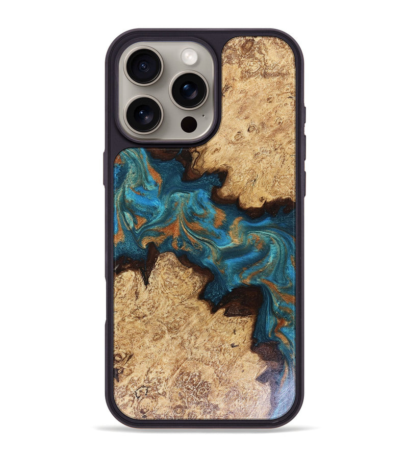 iPhone 16 Pro Max Wood Phone Case - Siobhan (Teal & Gold, 816072)