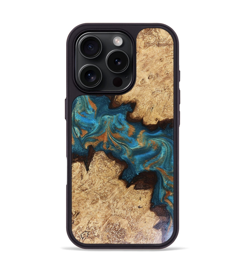 iPhone 16 Pro Wood Phone Case - Siobhan (Teal & Gold, 816072)