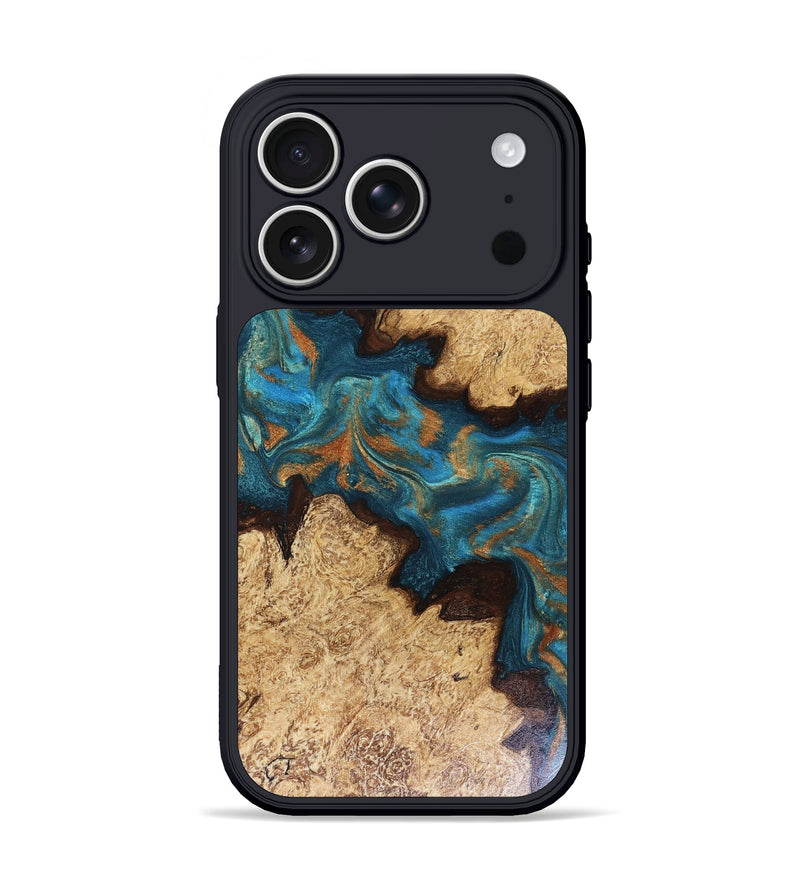 iPhone 17 Pro Wood Phone Case - Siobhan (Teal & Gold, 816072)
