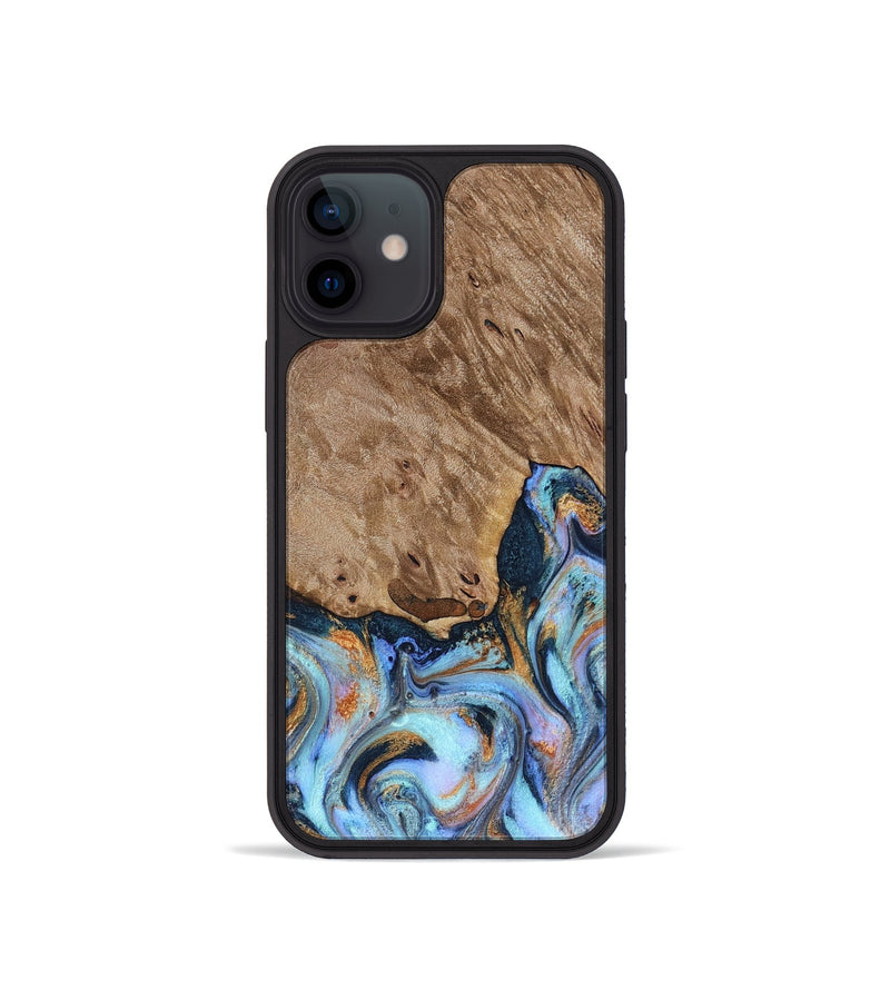 iPhone 12 mini Wood Phone Case - Tanesha (Teal & Gold, 816073)
