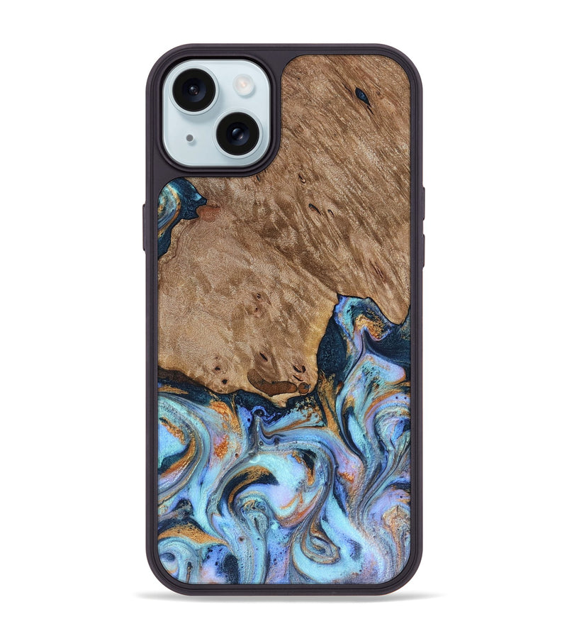 iPhone 15 Plus Wood Phone Case - Tanesha (Teal & Gold, 816073)