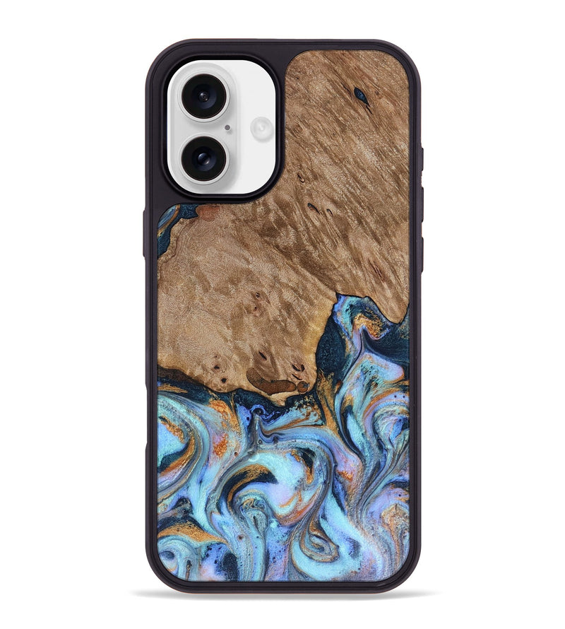 iPhone 16 Plus Wood Phone Case - Tanesha (Teal & Gold, 816073)