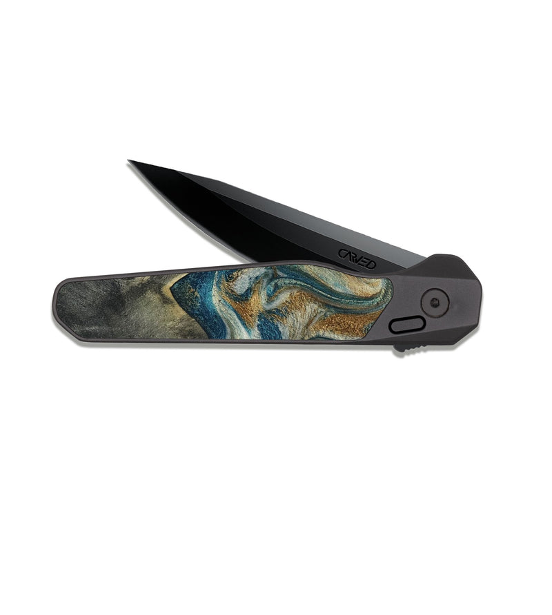 EDC Dark Slate Wood Pocket Knife - Sylvia (Teal & Gold, 816075)