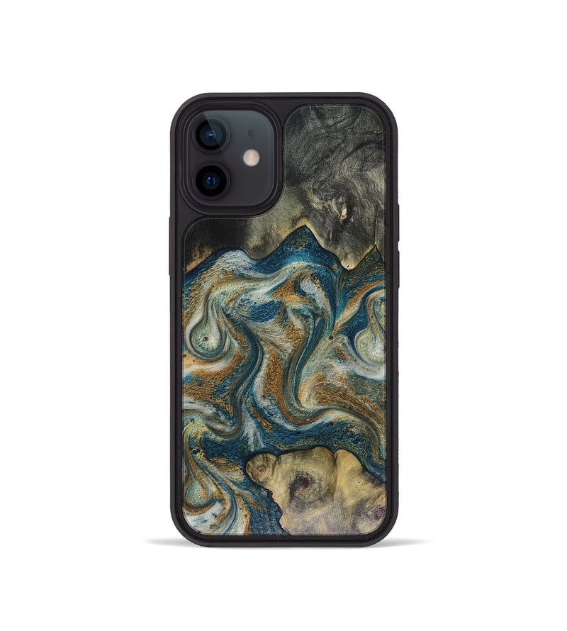 iPhone 12 mini Wood Phone Case - Sylvia (Teal & Gold, 816075)