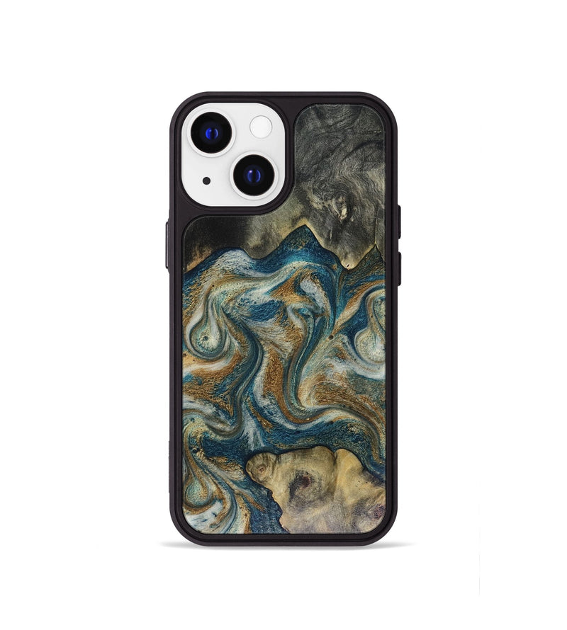 iPhone 13 mini Wood Phone Case - Sylvia (Teal & Gold, 816075)