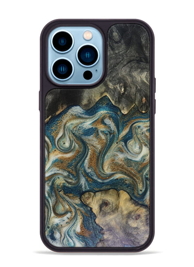 iPhone 14 Pro Max Wood Phone Case - Sylvia (Teal & Gold, 816075)